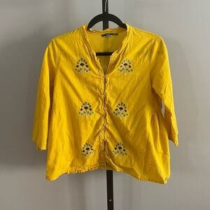 Aijo Embroidered Yellow Floral Blouse Size Medium